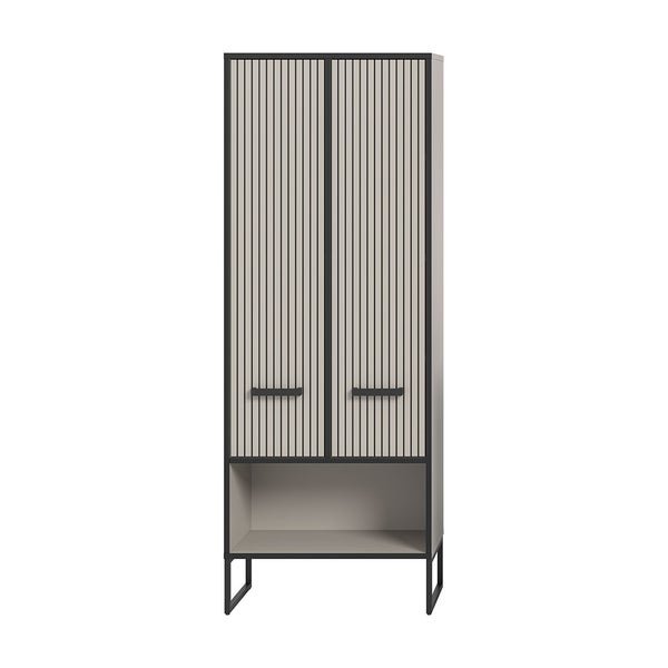 Bagno Hochschrank Bad 2 Türen hellgrau, cremefarben. 59 X 32 X 159 cm