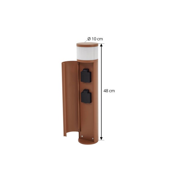 Lucande Wegeleuchte 2 Steckdosen, Außenleuchte Sockelleuchte rostfarben 48 cm Gartenlampe Outdoor IP44 Stromsäule Garten 1x G9 ohne Leuchtmittel