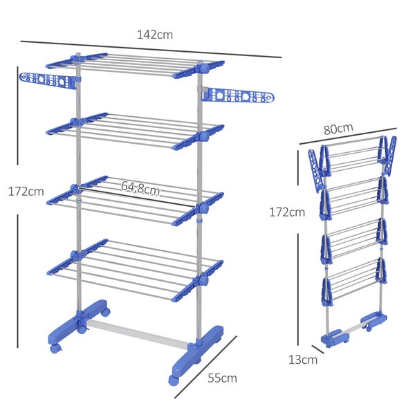 HOMCOM Wäscheständer, 142 x 55 x 172 cm, Stahl, Blau