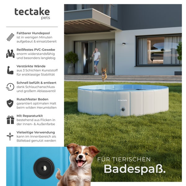 Hundepool tectake Nele schneller Auf- und Abbau verschiedene Größen grau/blau