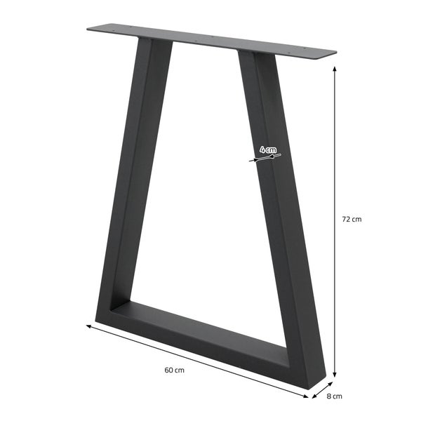 ECD Germany 2x Tischbeine Trapez Design, 60 x 72 cm, Anthrazit, pulverbeschichtete Stahl, Industriedesign, Metall Tischkufen Tischuntergestell Tischgestell Möbelfüße, für Esstisch Schreibtisch