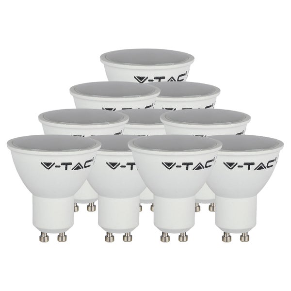 Zehn V-TAC LED Reflektorlampen mit GU10 Sockel in Weiß.