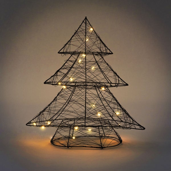 ECD Germany LED Deko Baum Weihnachten mit 20 warmweißen LEDs, 30 cm hoch, Metall, Schwarz, Weihnachtsbaum mit Beleuchtung & Timer, Innen, batteriebetrieben, Lichterbaum Tanne stehend Weihnachtsdeko