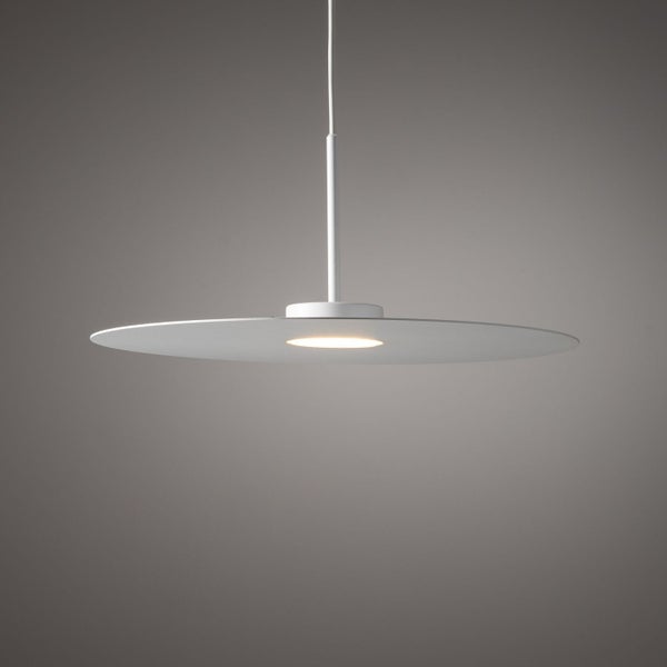 Weiße LED-Hängeleuchte mit flachem, rundem Lampenschirm