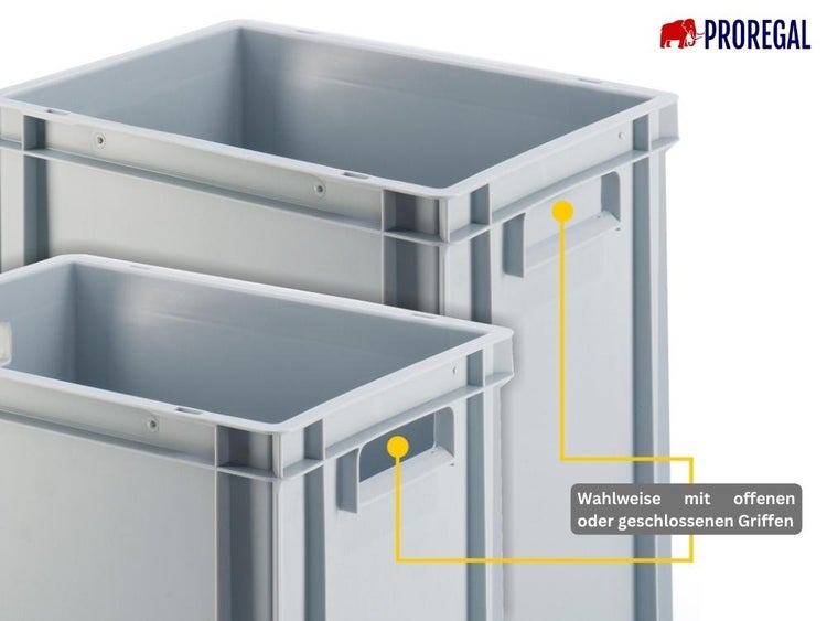 PROREGAL Eurobehälter mit Geschlossenem Griff HxBxT 40 x 30 x 40 cm 37 Liter Grau Eurobox Transportbox
