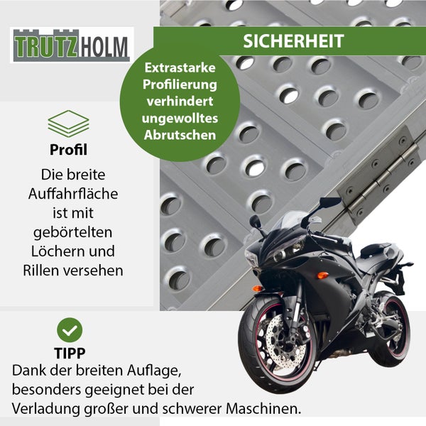 DREIBREIT by TRUTZHOLM 3-fach Auffahrrampe klappbar Alu  255cm 115 cm Breite 1020kg grau gelocht