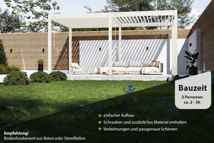 Weide Classic Alu-Stahl Pavillon 3 x 5,3 M Weiß Pergola Freistehend mit Pfostenstärke 11,6 cm x 11,6 cm