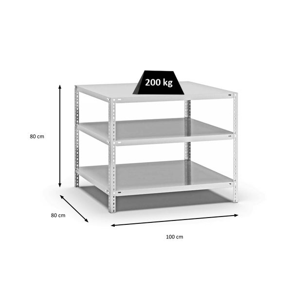 PROREGAL Fachbodenregal Schraubsystem Medium-Duty Grundregal HxBxT 80 x 100 x 80 cm 3 Ebenen Fachlast 200 kg Beidseitig Nutzbar Lichtgrau