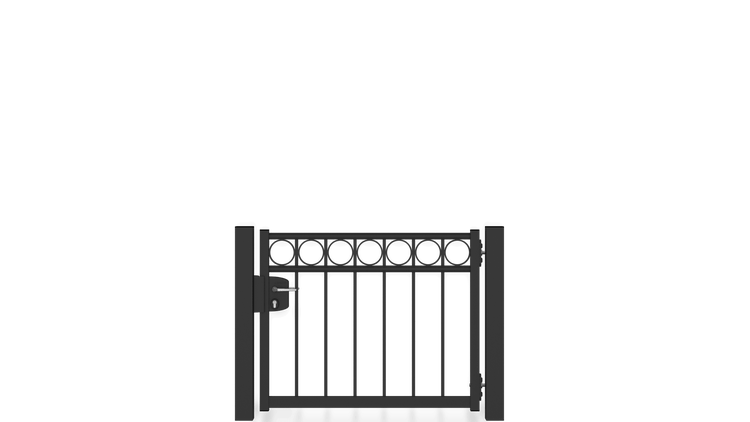 Gartentor ZAUNGURU BASIC-Linie Oldenburg Kreis aus Metall, Höhe: 83cm, Breite: 123cm, 1-flügelig inkl. Pfosten, Schloss und Zubehör, Feuerverzinkt und in RAL 7016 Anthrazitgrau pulverbeschichtet