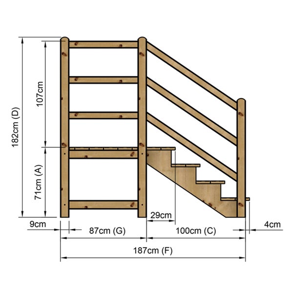 Maße einer Holztreppe mit Geländer