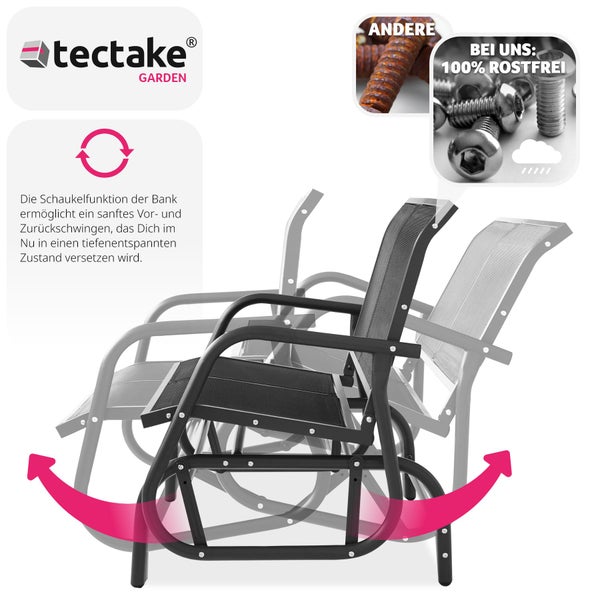 Schaukelbank tectake Greta 121 x 72 x 86,5 cm 2-Sitzer schwarz
