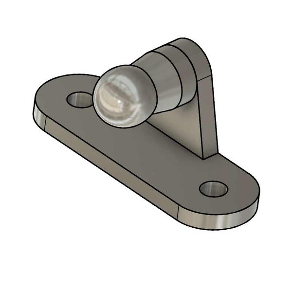 Kugelkopfhalterung aus Metall mit ovaler Grundplatte und zwei Befestigungslöchern.