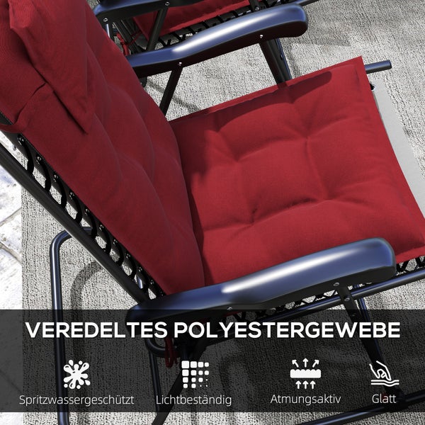 Outsunny 2er Set Auflage für Sonnenliege Wasserabweisend Liegenauflage für Gartenliege Polsterauflage für Strandliege Liegestuhl Kissen Polster für Gartenmöbel Auflagen 50x116x5 cm, Weinrot