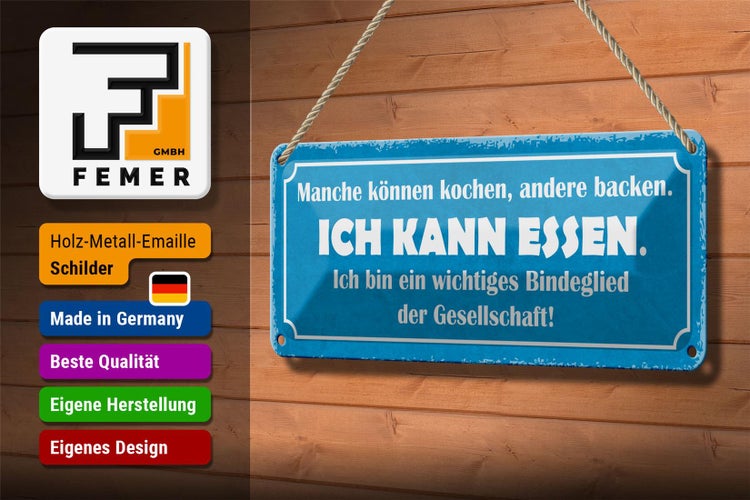 Blechschild Spruch 27x10cm manche können kochen ich kann essen
