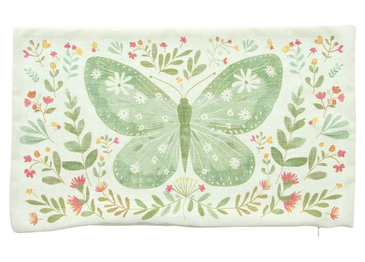 FRANK FLECHTWAREN|Kissenhülle Blumenschmetterling, 50 x 30 cm, POLYESTER, LEINEN