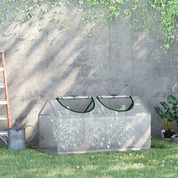 Outsunny Foliengewächshaus mit Fenster, PE Treibhaus, 120 x 60 x 60 cm, Weiß
