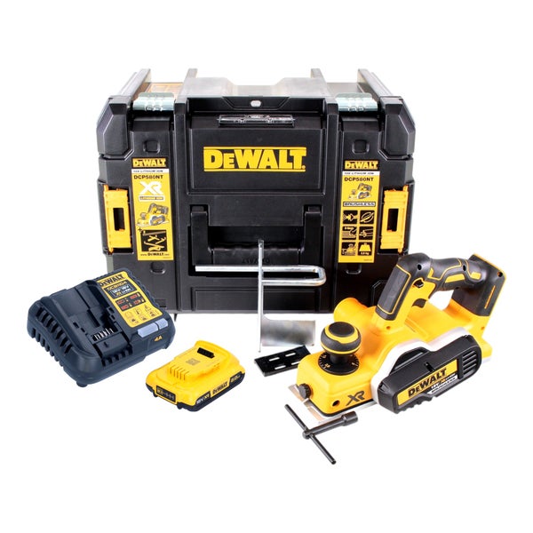 DeWalt Hobel DCP580NT mit Akku, Ladegerät und Zubehör in einem Werkzeugkoffer