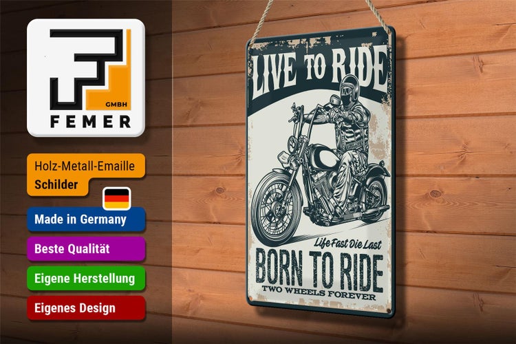 Blechschild Spruch Biker Motorrad born to ride 20x30cm
