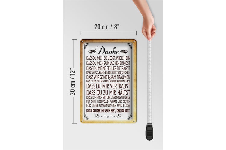 Blechschild Spruch 20x30cm Danke dass du bist der du bist