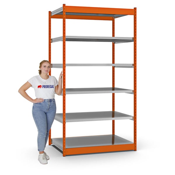 PROREGAL Fachbodenregal Stecksystem Vierkant-Profil Grundregal HxBxT 250 x 132,5 x 80 cm 6 Ebenen Einseitige Bauart Fachlast 200 kg Orange