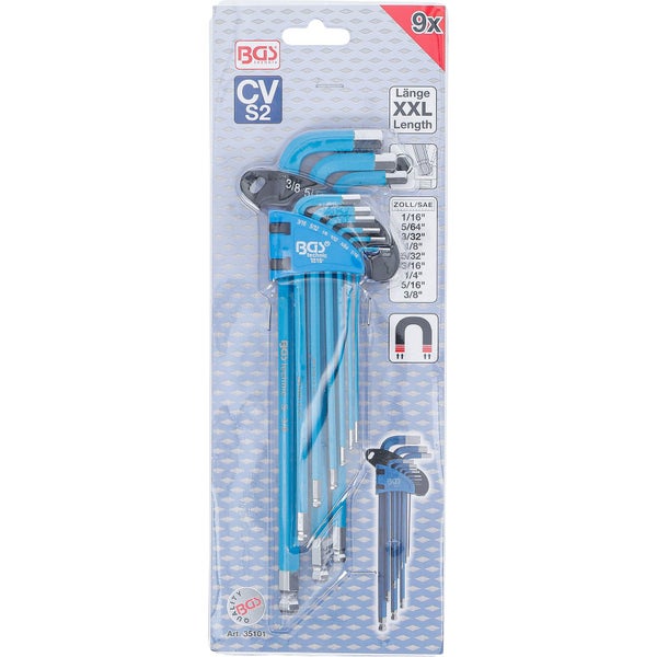 BGS technic Innensechskantschlüssel-Satz, 9-teilig, mit Kugelkopf, extra lang