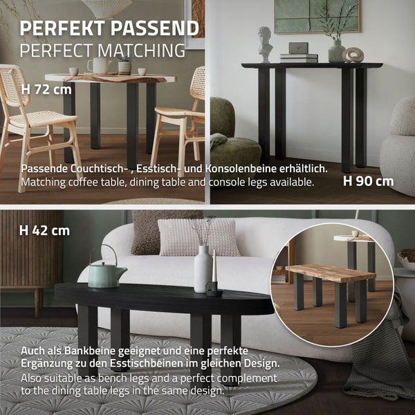 ML-Design 4er Set Tischbeine I-Design 30 cm, Dunkelgrau Optik Industrial, Stahl pulverbeschichtet, eckig, Profil 8x8 cm, Höhenverstellbare Möbelfüße 1-4 cm, Möbelbeine für Couchtische Bänke Sideboards