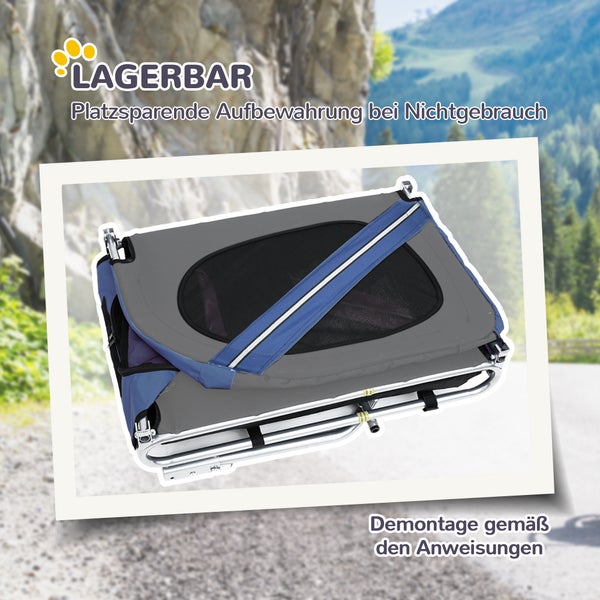 PawHut Fahrradanhänger, L130 x B73 x H90 cm, Oxfordstoff, Metall, Grau+Blau