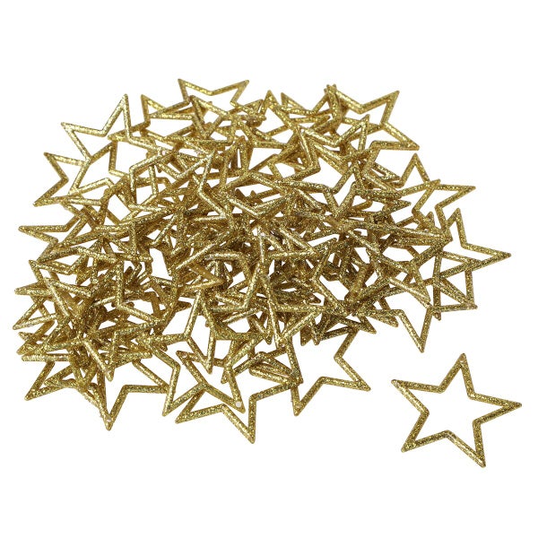 Set mit vielen Sternanhängern in Konturform mit Glitzeroberfläche für die Weihnachtsdekoration.