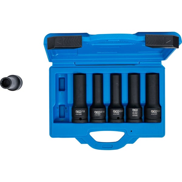 BGS technic Steckschlüssel-Satz mit fünf Teilen in blauem Werkzeugkoffer