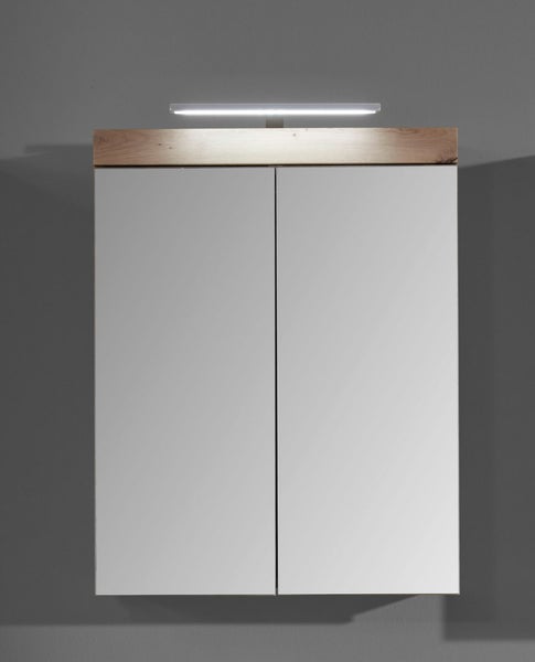 AmandaMando Bad Spiegelschrank 2 Türen einschl. Licht dunkel Eiche Dekor, Spiegelglas. 60 X 17 X 77 cm