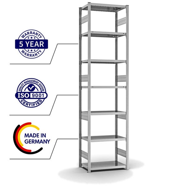PROREGAL Fachbodenregal Stecksystem T-Profil Heavy-Duty Grundregal HxBxT 300 x 75 x 40 cm 7 Ebenen Fachlast 315 kg Beidseitig Nutzbar Verzinkt