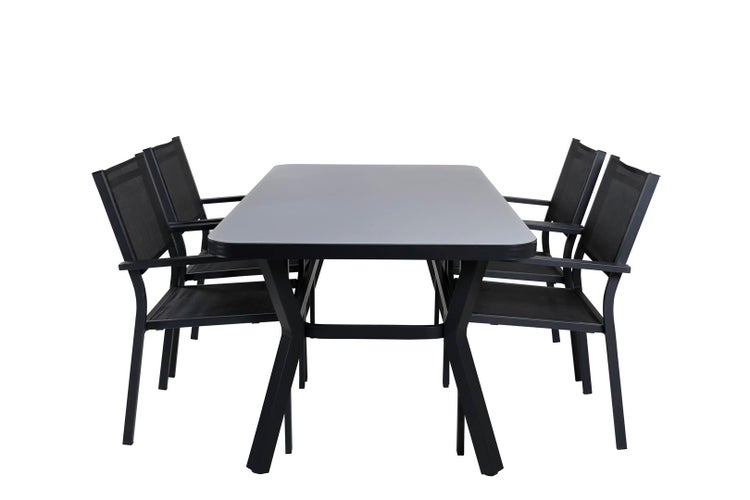 Virya Gartenset Tisch 160x90cm, 4 Stühle Copacabana, schwarz,schwarz. 160 X 74 X 90 cm