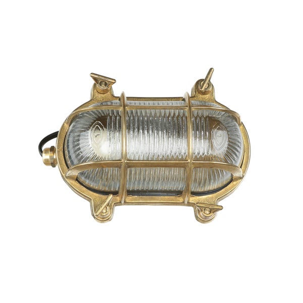 Ovale Messinglampe mit Schutzgitter für den Außenbereich