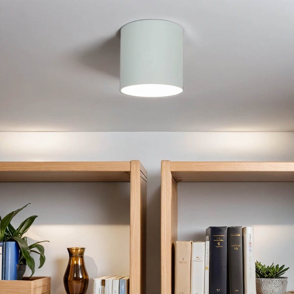 Zimmer mit Deckenleuchte und Bücherregal