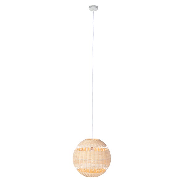 Pendelleuchte im Landhausstil weiß mit Rattan - Rattan