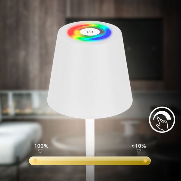 Briloner Coloris RGBW LED Stehlampe kabellos, Dimmbar, Touch, USB-C Aufladung, Kabellos, Weiß, 133 x Ø20,8 cm