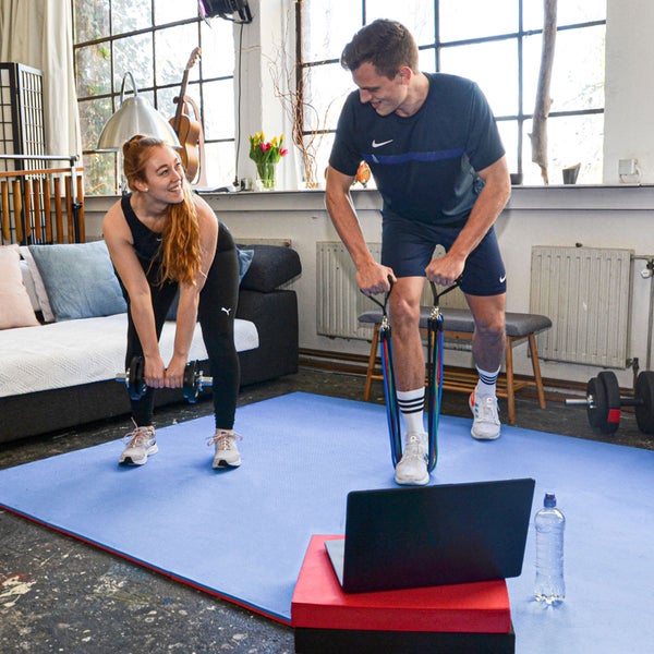 1m² Bodenschutz Fitnessmatte - 4 Sportmatten 50x50x2cm Optische Mängel Rot Blau