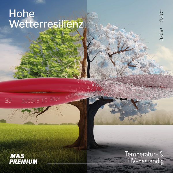 MAS PREMIUM Kabel mit hoher Wetterresilienz, temperaturbeständig von minus 40 bis plus 90 Grad Celsius und UV-beständig.