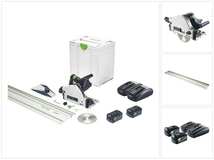 Festool TSC 55 5,0 KEBI-Plus/XL-FS Akku Tauchsäge 18 V / 36 V ( 2x 18 V ) 160 mm ( 577391 ) Brushless + 2x Akku 5,0 Ah + Doppelladegerät + Führungsschiene + Systainer