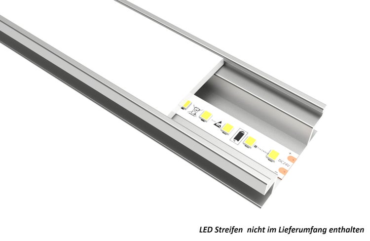 TIVENDIS Led Alu Profil 2 m FL mit Zubehör für Strip / Streifen bis 10 mm breit | Abdeckung satiniert milchig  |  Einbau Trockenbau Abschlussleiste Abschlussprofil Deckenleiste eloxiert