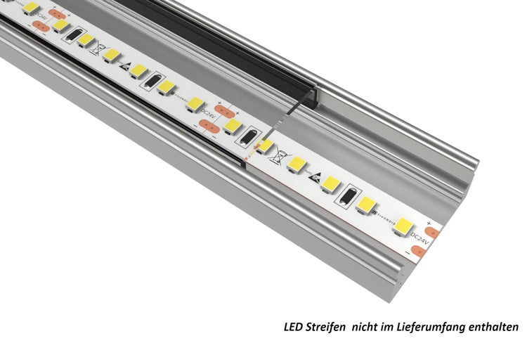 TIVENDIS Led Alu Profil 2 m AF Komplett Set für Strip / Streifen bis 12 mm breit | Abdeckung transparent klar, Endkappen, Befestigungclips | U-Form Aufputz Deckenleiste Wandprofil eloxiert