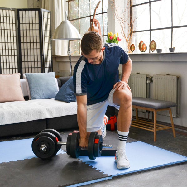 1,6qm Fitnessmatte - 2er Set 90x90x2,5cm Bodenschutzmatte Blau Schwarz