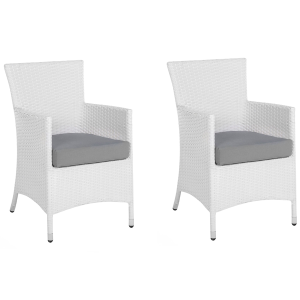 Set mit 2 Stühlen und Sitzkissen ITALY Polyrattan Weiß