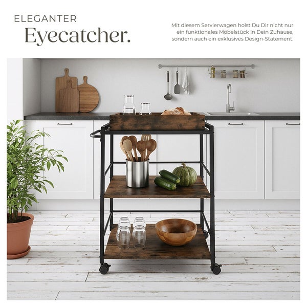 Küchenwagen mit drei Ablagen und Rollen
