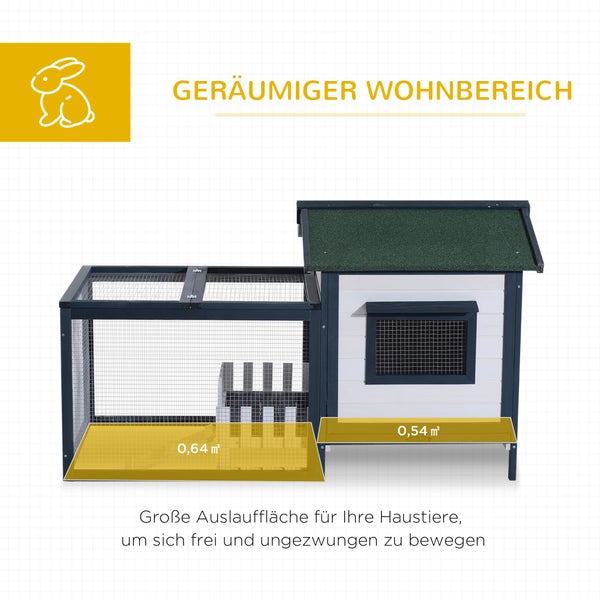 PawHut Kaninchenstall Kleintiergehege, Hasenstall aus Tannenholz, Meerschweinchen Freilauf, Kleintierhaus, Kleintierstall mit Bodenwanne und Rampe, Grün+Weiß, 151 x 78 x 84,5 cm