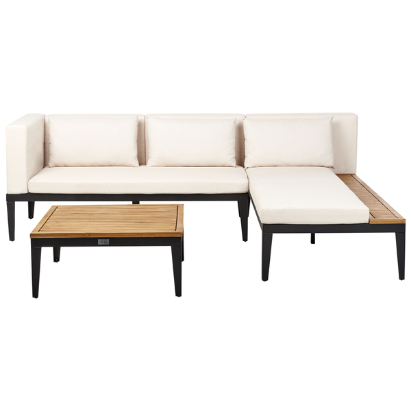 Garten Ecksofa mit Tisch 3-Sitzer BRACCIANO linksseitig zertifiziertes Akazienholz Hellbeige