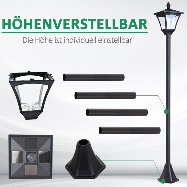 Outsunny Solar Laterne, Wegleuchte mit LED 30 Lumen, Kunststoff, 15 x 15 x 120cm, Schwarz