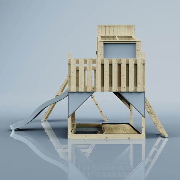 Spielturm aus Holz mit Rutsche und Leiter