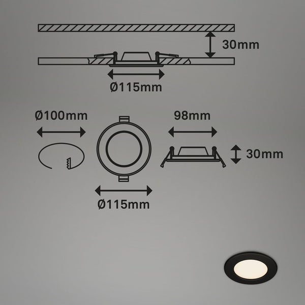 LED Einbauleuchte, matt-schwarz, 1xLED-Modul/6W