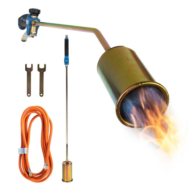 Z.M.C Abflammgerät Unkrautbrenner, 1.850° C Flammtemperatur, Unkrautvernichter Brenndurchmesser 60mm, inkl. 5 Meter Schlauch, Anschluss 2 x 3/8'' lks, 90 cm Rohrlänge, 1,850kg